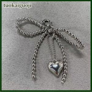 tuokaiguoji Temperament Sweet Bowknot Heart Pendant Keychain Fashion Beaded Phone Charm Bow Phone Lanyard Bag Decoration Accessories Gifts