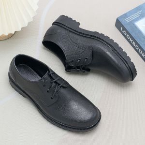 2025 new Mens black leather shoes for office school and security
