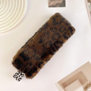 IUTRE Rabbit Fur Fluffy Plush Headband Ear Warm Windproof Leopard Print Hairband Sweet Soft Winter Elastic Headband Girl