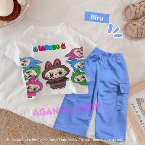 Baju boneka labubu celana cargo anak perempuan bahan katun flis usia 1 sampai 10 tahun banyak pilihan warna