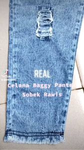 Baggypant Sobek Rawis Snow Blue // Celana Jeans Modern Terbaru