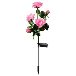 FDYRU Realistic Solar Artificial Flower Light 5 Heads Solar Powered Solar Rose Flowers Lantern Decorative White Light Waterproof Landscape Lamp Patio Decor