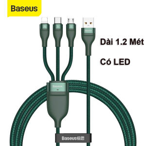 Cáp sạc 3 đầu BASEUS  3in1 USB sang Iphone-TypeC-Micro Lightning bọc dù Rapid Series  siêu bền 3.5A  Sạc nhanh đa năng nhiều đầu