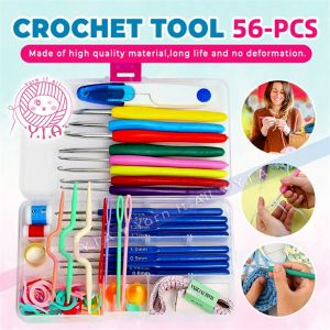 【YIA】 56pcs Crochet Hook Set Yarn Knitting Needles Sewing Tools Set DIY Magic case