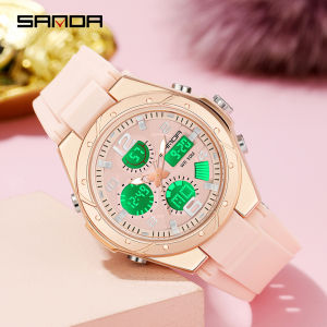 SANDA Fashion Womens Digital Quartz Sports Chrono Watch Women Casual Military Waterproof Alarm Complete Calendar Luminous Watch