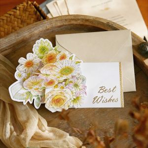 3D watercolor flower greeting card Blessing card with envelope Birthday Christmas surprise card