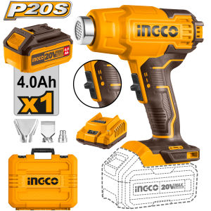 INGCO 20V Cordless Lithium-Ion Heat Gun Hot Air Blow Shrink Wrap Plastic Sealer with Battery and Charger HGLI20025 ICPT