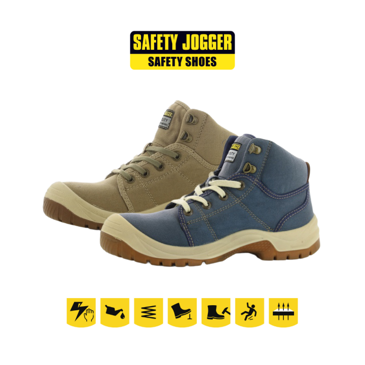 Safety Jogger Safety Shoes with Canvas Upper ( Navy / Brown ) [Ready