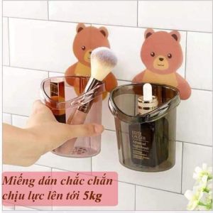 COMBO 2 Cốc đựng bàn chải kem đánh răng lược đồ dùng nhỏ gọn hình CHÚ GẤU dáng tường
