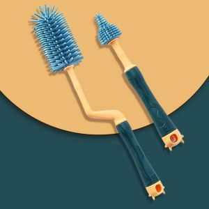 Bộ Cọ Rửa Bình Sữa Núm Ti Giả Bằng Silicon Hình Bò Mềm Tay Cầm Xoay Cho Bé