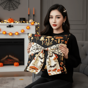 PLUMFOU 2D Printing Halloween Cushion Cover Hidden Zipper Polyester Gothic Throw Pillow Mushroom Pillowcase Vibrant Color Square Cushion Shell Sofa Decor