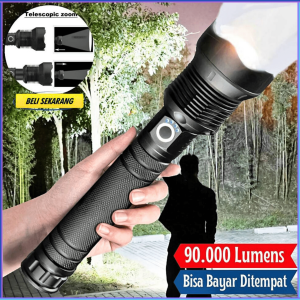 PENGIRIMAN CEPAT TaffLED Senter LED Long Range Zoom USB Recharge XHP70.2 9000 Lumens HS313 / senter terang jarak jauh led zoom 9000 lumens tahan lama 24 jam buat berburu malam camping jombo cas anti air super besar baterai bahan besi