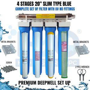 Water Filter 4 Stages 20" Slim Type Hydrosep Premium Deepwell with 6 Gpm Uv Light No Fittings Complete Set up
