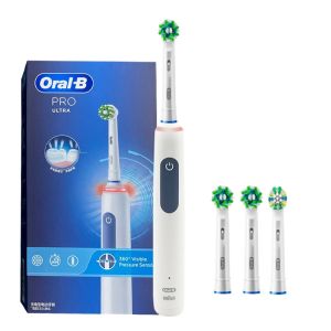 Oral B Pro Ultra Electric Toothbrush Pro 4 Pressure Sensor 48800 Strokes/Min 2 Min Timer 30s Reminder 4 Modes 3 Brush Heads