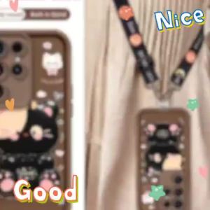 PBZZ Strap Crossbody Lanyard Case for XIAOMI POCO X3 PRO POCO X3 NFC POCO X3 phone casing Softcase shockproof Cover aesthetic with holder black cute cat for girls JTGBMZJ4