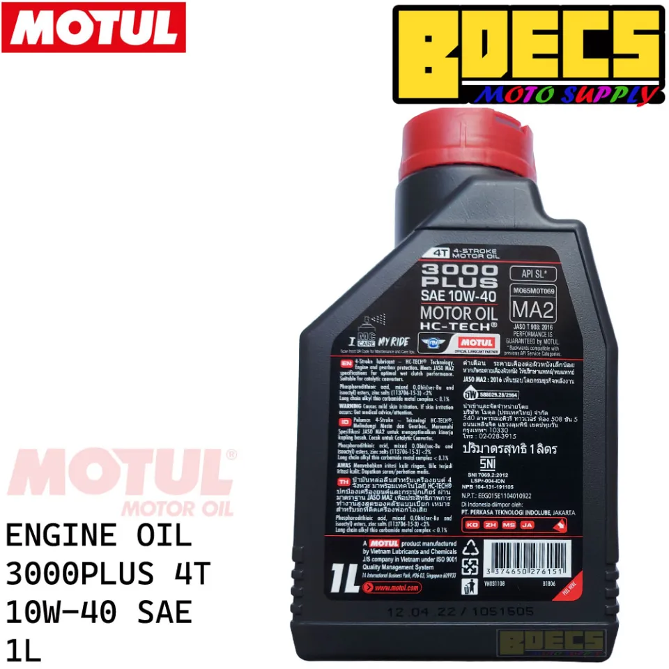 Motul Engine Oil 3000 PLUS 4T 10W-40 HC TECH Genuine Product 1 Liter I  Bdecs Moto Supply