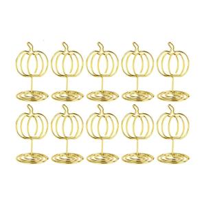 10Pcs Pumpkin Shape Table Number Holders Wire Place Holder Photo Stand Memos Note Clip Holder for Thanksgiving
