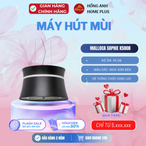 Máy hút mùi đảo Malloca Sophie K500B inox sơn đen điều khiển remote công suất hút 700m3h