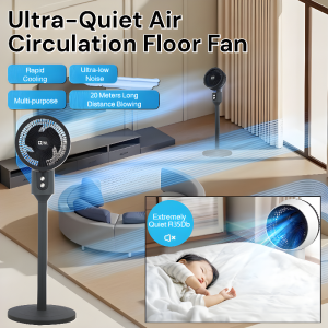Ultra-Quiet Floor Standing Fan Energy Saving Air Circulator Remote Control 3 Speed Adjustable Height Oscillating