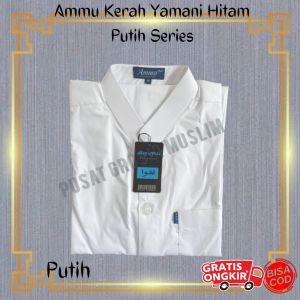 Baju Koko Ammu Kerah Yamani Putih Hitam Series Kerah Pendek Original