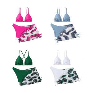 ชุดว่ายน้ำ3ชิ้นชุดว่ายน้ำสไตล์น่ารักลายพิมพ์ดอกไม้สาวชุดว่ายน้ำเด็กชุดว่ายน้ำแยกพร้อมกระโปรงชายหาด