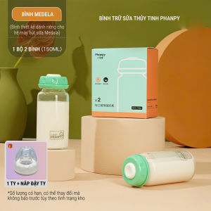 PHANPY/COMI | Bình Trữ Sữa Thủy Tinh Cao Cấp [Mua 1 Bộ Bình Tặng Ty 1 Bộ Gồm 2 Bình Tiện Dụng]