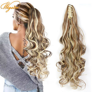 22นิ้วผมหางม้ายาวแบบดัดได้กิ๊บต่อผมสังเคราะห์กิ๊บติดผมสีดำธรรมชาติสีน้ำตาลสำหรับผู้หญิง