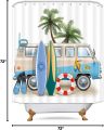 Riyidecor Beach Surf RV Fabric Shower Curtain Set for Bathroom Decor 72Wx72H Inch Coastal Theme Bath Accessories for Men Boys Tropical Palm Trees Pattern Camping Car Bathtub 12 Pack Plastic Hooks. 