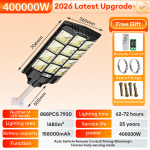 【30 Year warranty】solar street light outdoor waterproof IP67 solar light 200000W 300000W 400000W solar street lamp 5730 LED 666PCS solar flood light solar garden light Integrated high power motion sensing with remote control pole bubble column packaging