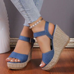 [Free Shipping] Womens Summer Korean Style Versatile Platform Thick-Soled Waterproof Open-Toe High-Heel Wedge Mesh Fish-Mouth Sandals