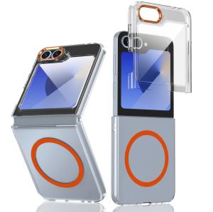 Hard case clear magnetic premium samsung galaxy z flip 3 4 5 6 7 with kaca film depan