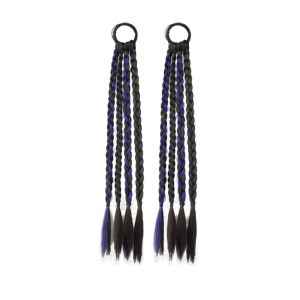 SDFSF 2Pcs Long Colorful Twisted Braids Highlight Elastic Pony Tail Hairpiece Heat Resistant Cool Boxing Braid Ponytail Wig Girls