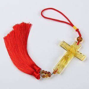 Khánh Treo Xe Ô Tô Thánh Giá – Hình Chữ Thập Đá Ngọc Bích Xanh Đậm | Tua Đá Thủ Công – Biểu Tượng Bình An & May Mắn