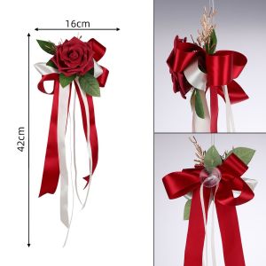 LUMIYA Silk Wedding Car Flowers European Style Artificial Rearview Mirror Decor Floral  Bowknot Car Floral Ornament Wedding Car
