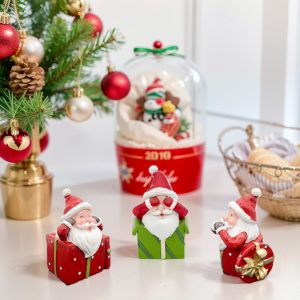 YOYO CHARMING 3pcs/set Mini Santa Claus Ornaments Creative Cute Red Santa Claus Doll DIY Decor Gifts Delicate Santa Claus Resin Statue Christmas