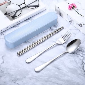 Bộ Thìa Dĩa Lúa Mạch Inox Chống Gỉ Cán Gỗ Cao Cấp Tặng Kem Hộp Đựng Sang Trọng Tiện Dụng Cho Mỗi Gia Đình