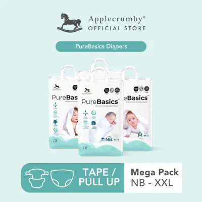 [4 Packs Mega] Applecrumby® PureBasics Diapers