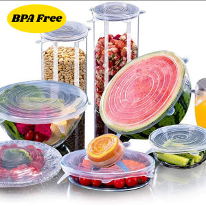 6Pcs Food Silicone Cover Fresh-keeping Lid Reusable Airtight Cap Wrap Kitchen Accessories Refrigerator Organization Storage Tool