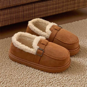 XIXITIAO Casual Student Loafers with Fleece Fashionable Slip-On Shoes for Women Winter Flat Warm Comfortable Retro Shoes