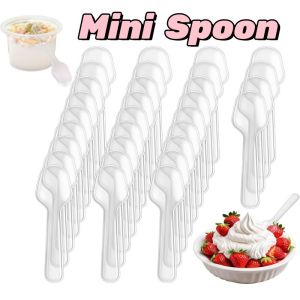 100/500pcs Mini Clear Plastic Spoon Cake Party Spoons Disposable Ice Cream Dessert Spoon 7.5cm