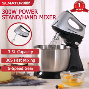 SUNATUR 300W Stand & Hand Mixer Kitchen Electric Blender Egg Beater with 3.5L Stainless Steel Mixing Bowl  (E-1053)