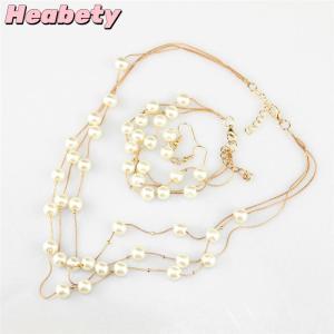 Heabety Fashion Multilayer Pearl Necklace Earrings Bracelet Jewelry Set Wedding Bridal