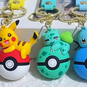 [READY STOCK🛒] Pokémon Pokeball Keychain Cute 3D Character Keyring with Strap Pikachu Eevee Psyduck