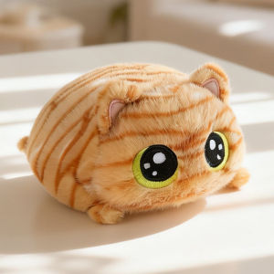 Chubby Stackable Cat Plush Squishy Toy Soft Faux Mink Fur Round Eyes Stress Relief Healing Companion Toy Gift