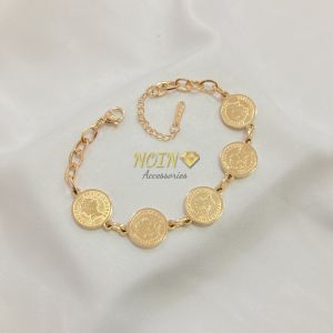 Gelang Rantai Titanium Coin 2 Sisi Aksesoris Perhiasan Wanita Korea Vintage Style