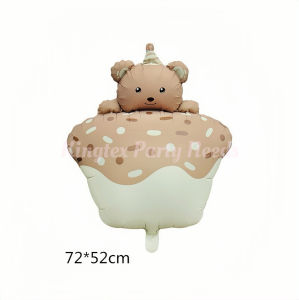 Bear cake Matte foil balloon retro pastel chocolate Pink 29 inches Cupcake foil Bear birthday party decorations