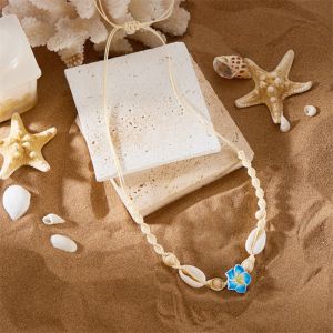 AKZDXE Bohemian Shell Necklace Hand-woven Rope Shell Flower Pendant Necklace Artistic Sweet Flower Beach Seashell Necklace For Women