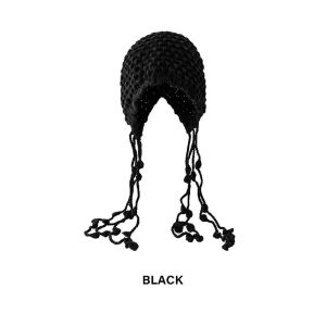Women Crochet Slouchy Skull Cap With Tassel Handwoven Textured Knit Hat Knitted Beanies Cap for Women Winter Warm Hooded Hat with Tassel Neck Collar Cap