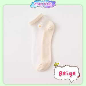 [LBH] Korean Color Sheer Socks Daisy Flower Ankle Socks Ultra-thin Transparent Cass Fiber Silk Socks 小雏菊袜子 Stokin Daisy - SK11