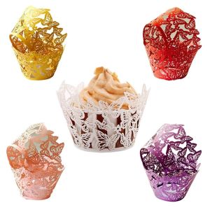 BEIBEI Cut Fashionable Butterfly Wedding Decorate Cake Edge Cake Decor Handmade Birthday Party Cake Paper Edge Cupcake Liners Cupcake Wrapper Cake Paper Cupcakes